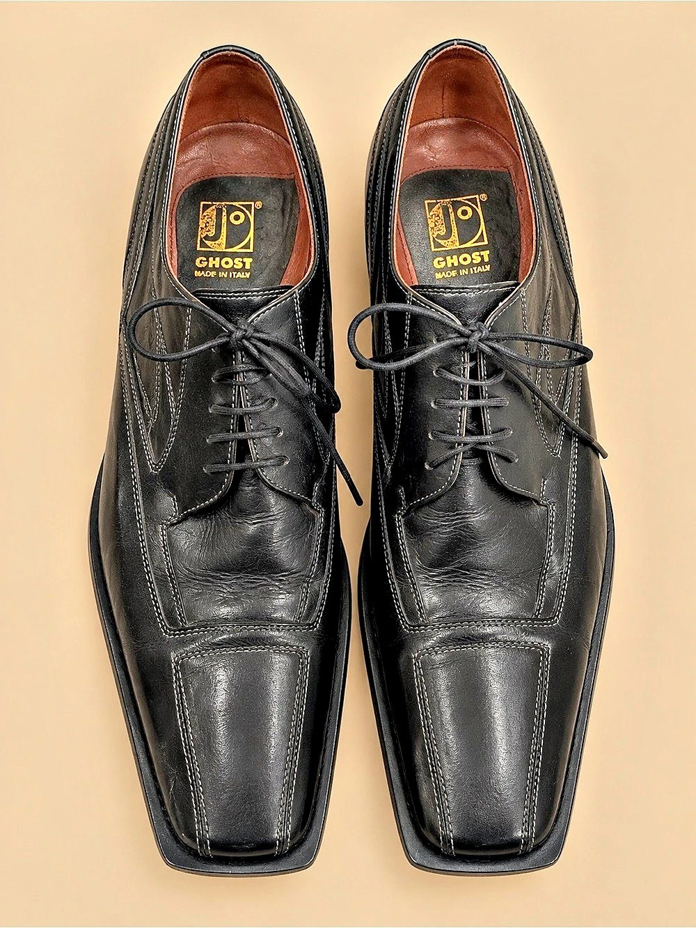 Ghost Men’s Black Leather Square Toe Dress Shoes Size 44 Made in Italy